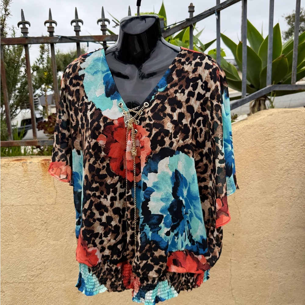 Floral Leopard Print Women's Top & Matching skirt $53